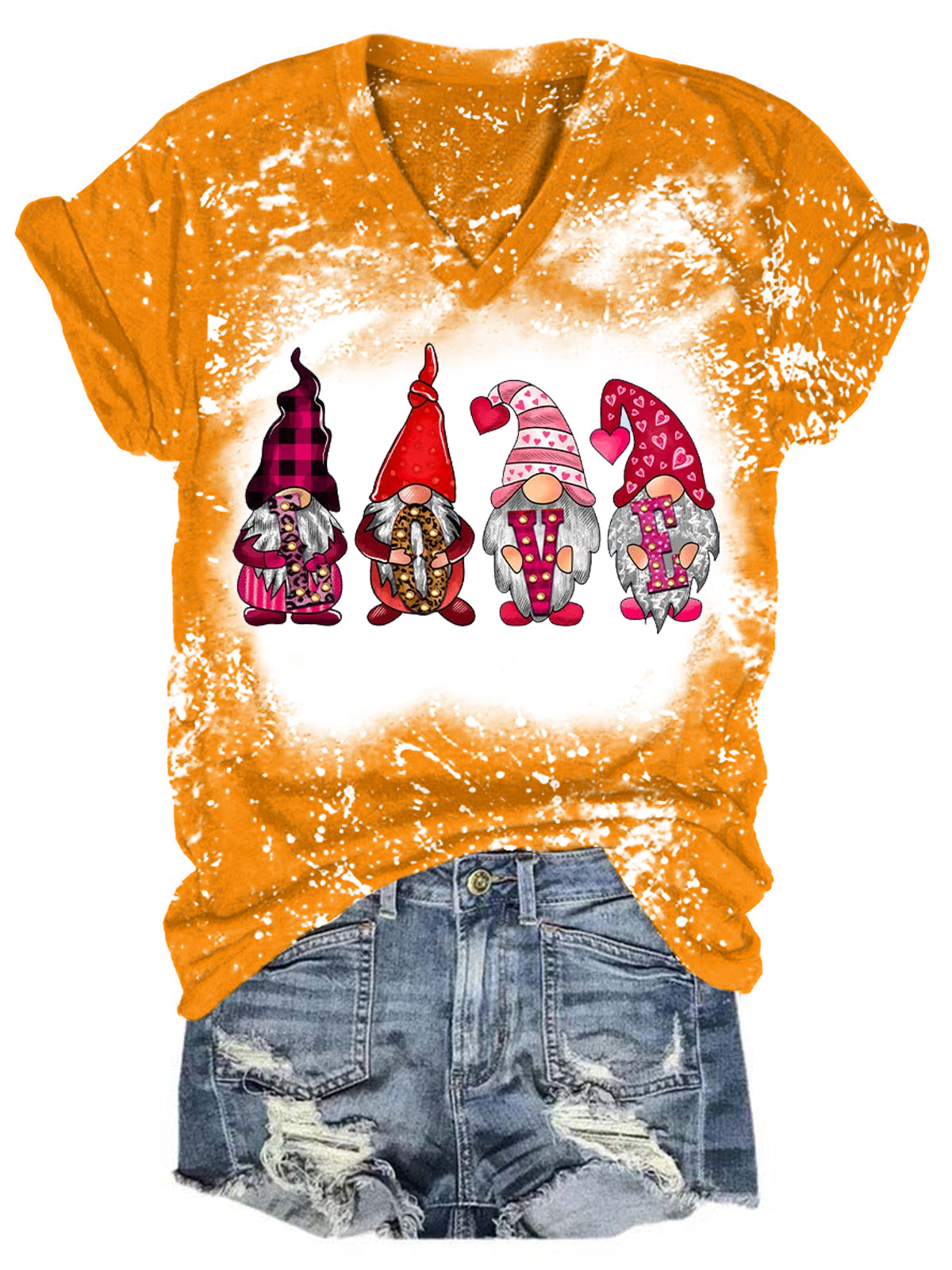 Women’s Gnome Print Valentine’s T-Shirt Orange / S Saint Valentin
