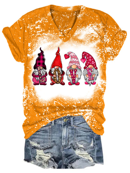 Women’s Gnome Print Valentine’s T-Shirt Orange / S Saint Valentin