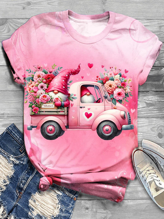 Women’s Pink Valentine’s Day Trucker Gnome Print Top Mixed Color / S Saint Valentin