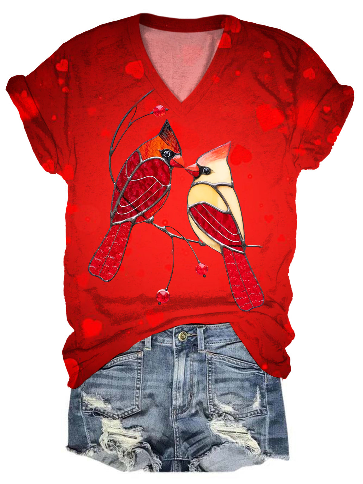 Women’s Valentines Cardinal Printed Tops multicolor / S Saint Valentin