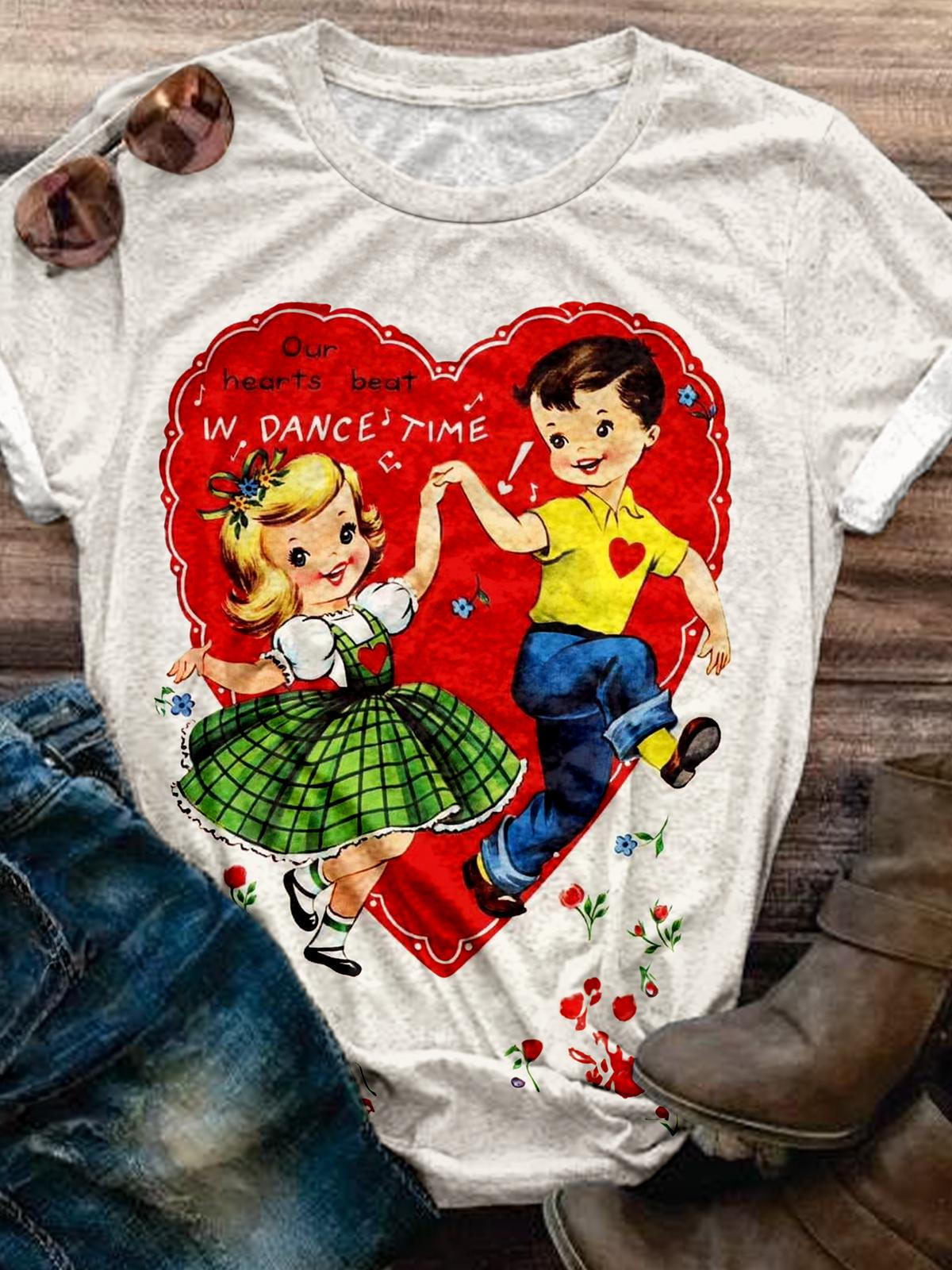 Our Heart Beat Vintage Crew Neck T-shirt Mixed Color / S Saint Valentin
