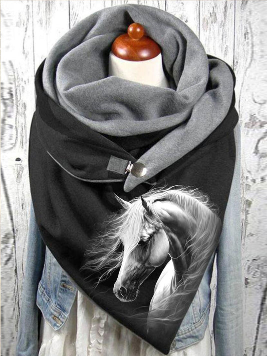 Écharpe chaude et confortable à imprimé artistique de cheval Taille Unique Echarpe