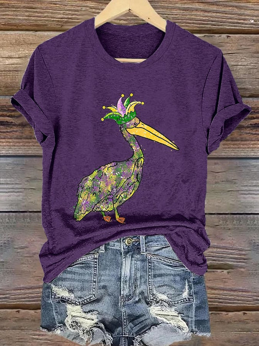 Mardi Gras Pelican Crown Print T-Shirt Mixed Color / S Mardi Gras