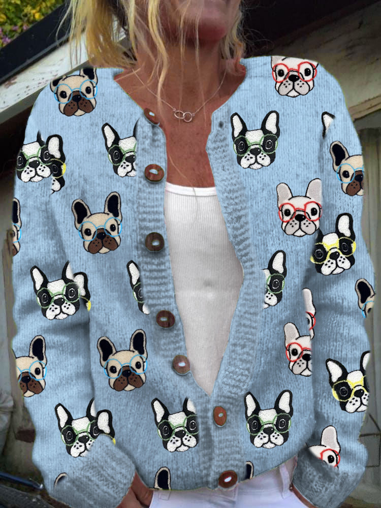 Cardigan à boutons imprimé floral vintage Blue / S Veste