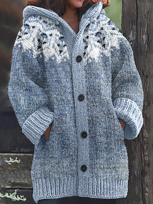 Rétro mignon Pet Print Button Up épais chandail à capuchon à manches longues Cardigan Veste