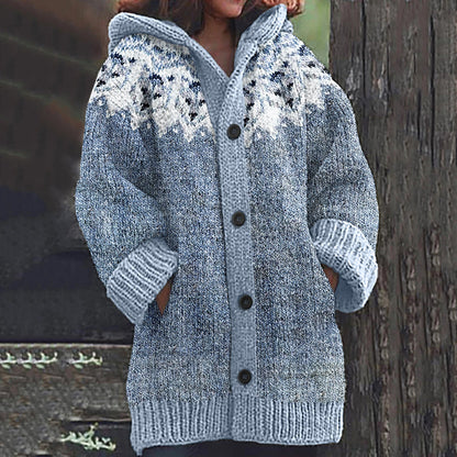 Rétro mignon Pet Print Button Up épais chandail à capuchon à manches longues Cardigan Blue / S Veste