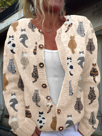 Cardigan à boutons imprimé floral vintage Beige / S Veste
