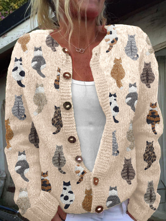 Cardigan à boutons imprimé floral vintage Beige / S Veste