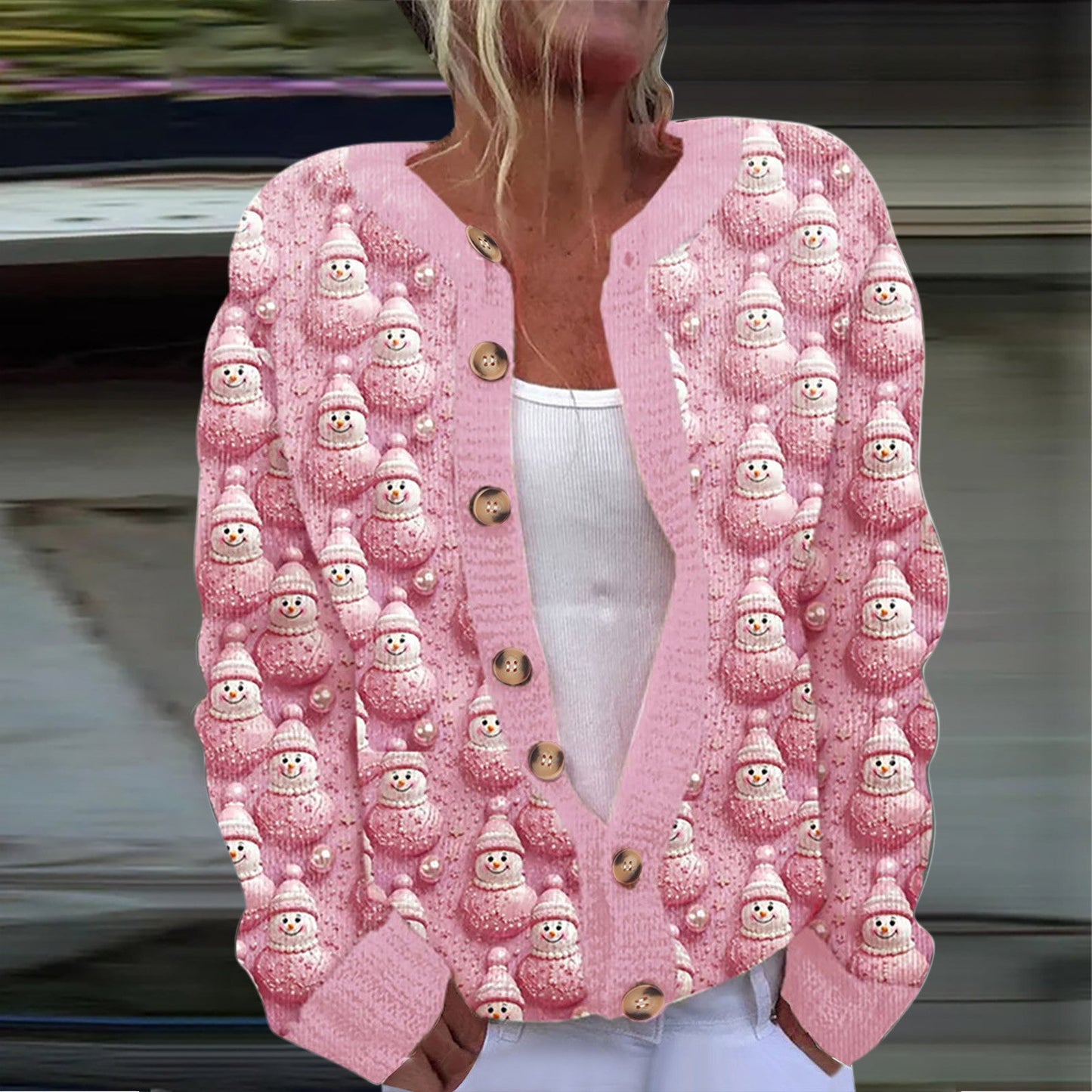 Cardigan en tricot à manches longues décontracté avec imprimé de Noël mignon A / S Veste