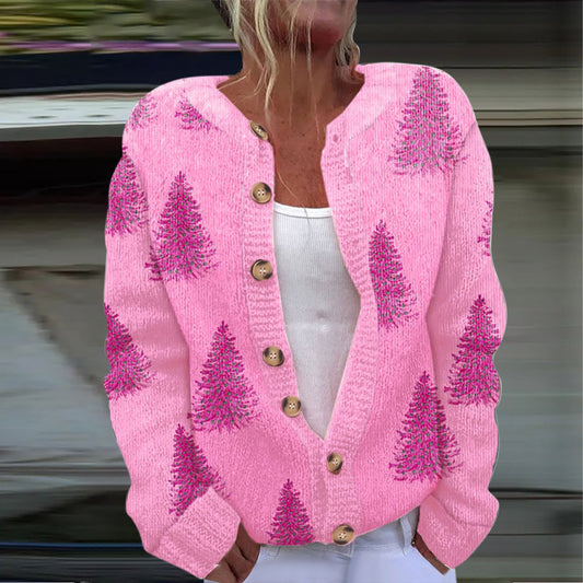 Cardigan en tricot à manches longues décontracté avec imprimé de Noël mignon A / S Veste
