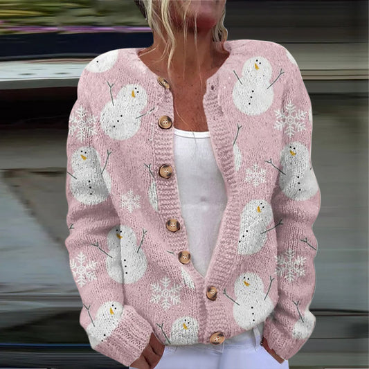 Cardigan en tricot à manches longues décontracté avec imprimé de Noël mignon A / S Veste