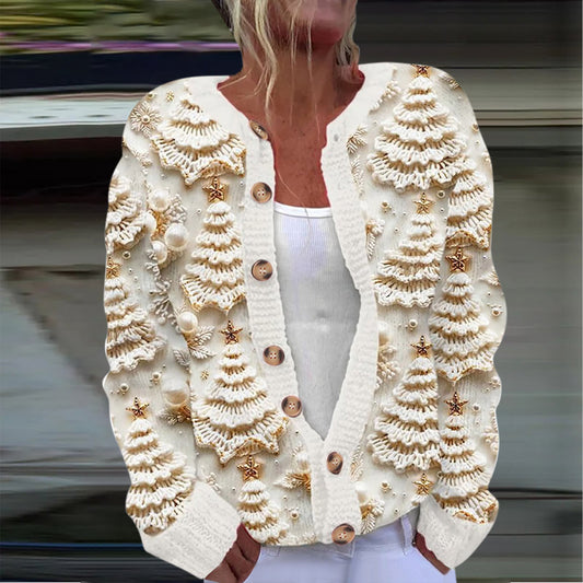 Cardigan en tricot à manches longues décontracté avec imprimé de Noël mignon A / S Veste