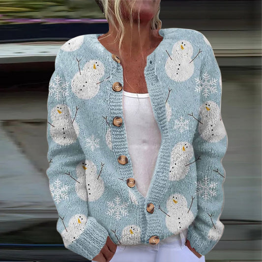 Cardigan en tricot à manches longues décontracté avec imprimé de Noël mignon A / S Veste