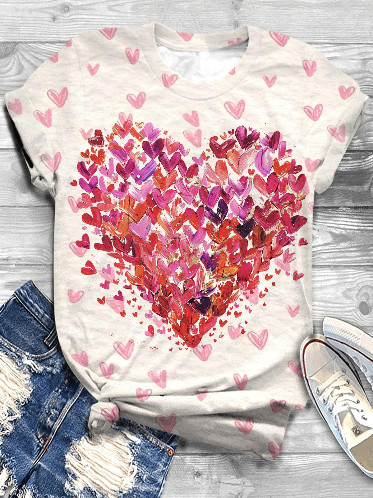 Heart Design Valentines Crew Neck T-shirt Mixed Color / S Saint Valentin