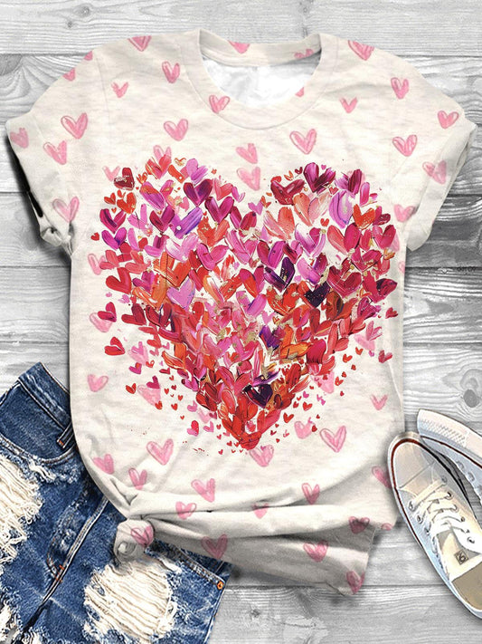 Heart Design Valentines Crew Neck T-shirt Mixed Color / S Saint Valentin