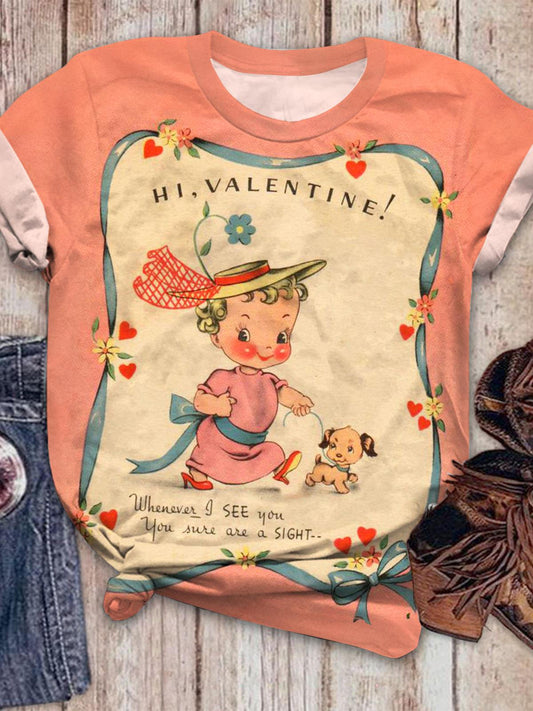 Hi Valentine Vintage Crew Neck T-shirt Mixed Color / S Saint Valentin