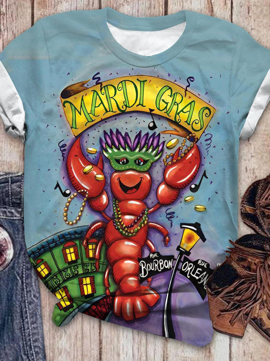 Crustacean Party Mardi Gras Print Crew Neck T-shirt Mixed Color / S Mardi Gras