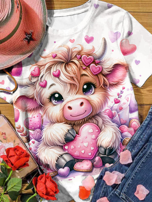 Highland Cow Valentine Print Crew Neck T-Shirt multicolor / S Saint Valentin