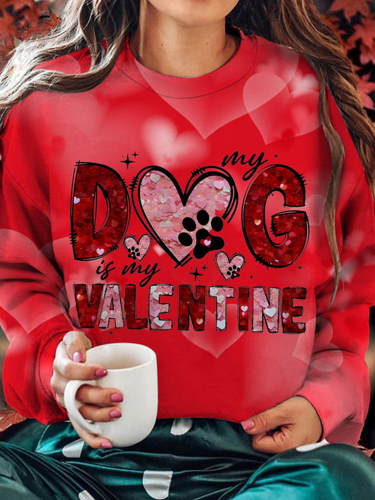 My Dog is My Valentine Printed Long Sleeve Casual Top Mixed Color / S Saint Valentin
