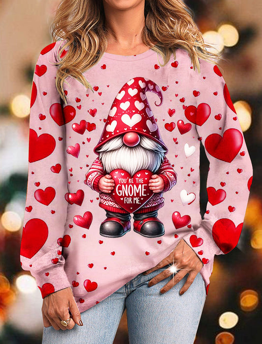 Valentines Gnomes Print Round Neck Long Sleeve Top multicolor / S Saint Valentin