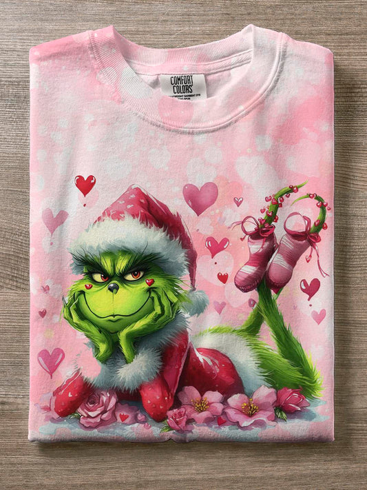 Valentine’s Day Green Cartoon Characters Crew Neck T-shirt Mixed Color / S Saint Valentin