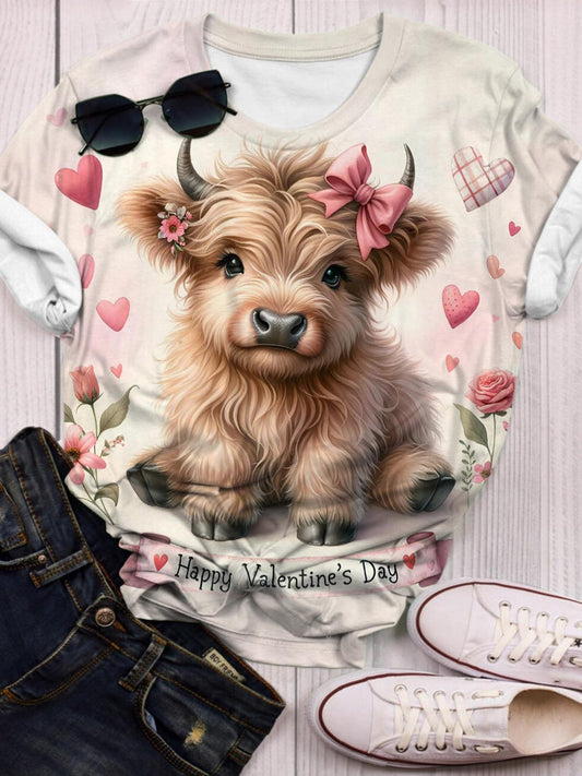 Valentine Baby Highland Cow Crew Neck T-shirt Mixed Color / S Saint Valentin