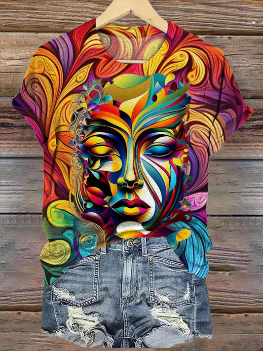 Mardi Gras Colorful Mask Crew Neck T-shirt Mixed Color / S Mardi Gras