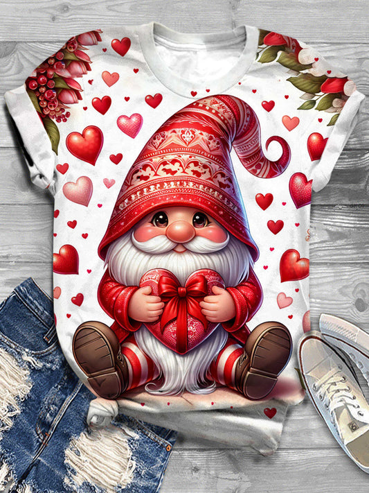 Valentines Day Gnome Print Crew Neck T-Shirt multicolor / S Saint Valentin