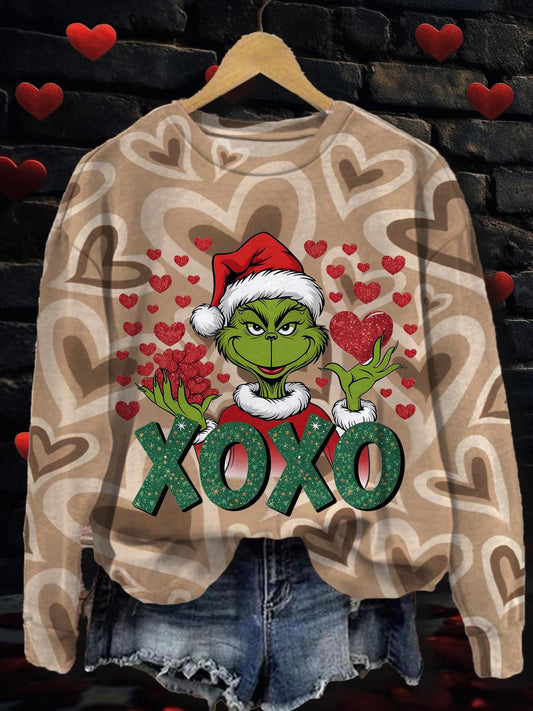 Xoxo Green Monter Valentines Printed Long Sleeve Casual Top Mixed Color / S Saint Valentin