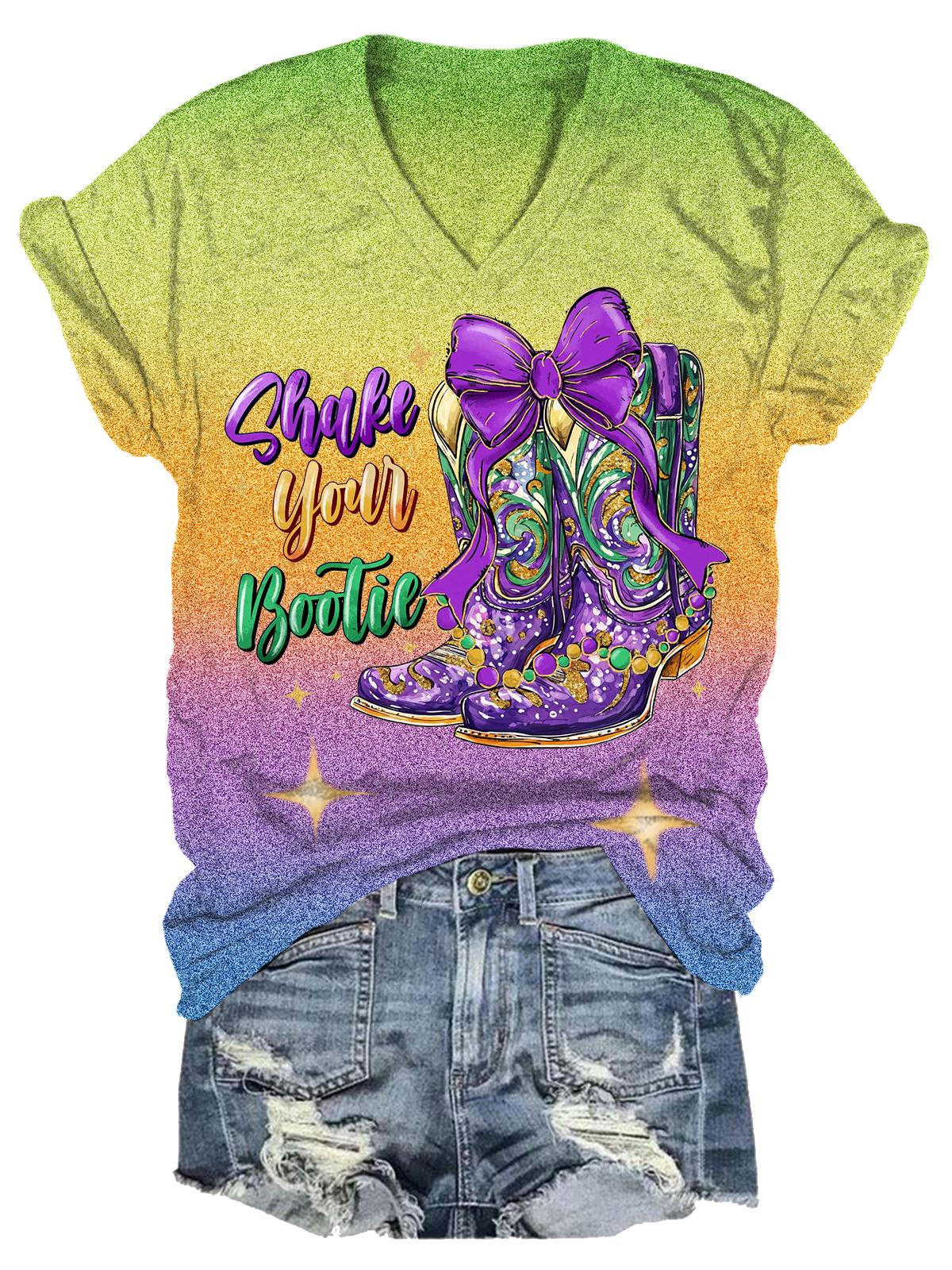 Carnival Shake Your Bootie Beautiful Boots Gradient Print Casual T-shirt multicolor / S Mardi Gras