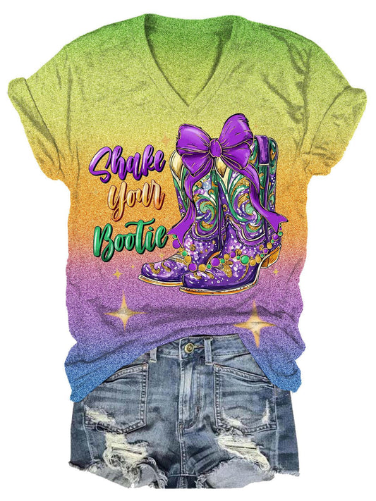 Carnival Shake Your Bootie Beautiful Boots Gradient Print Casual T-shirt multicolor / S Mardi Gras