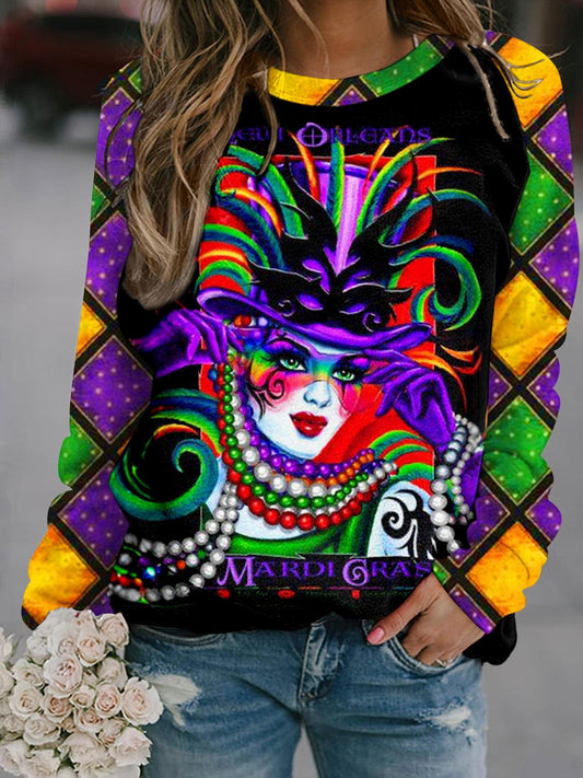 Mardi Gras Lady Long Sleeve Casual Top Mixed Color / S Mardi Gras
