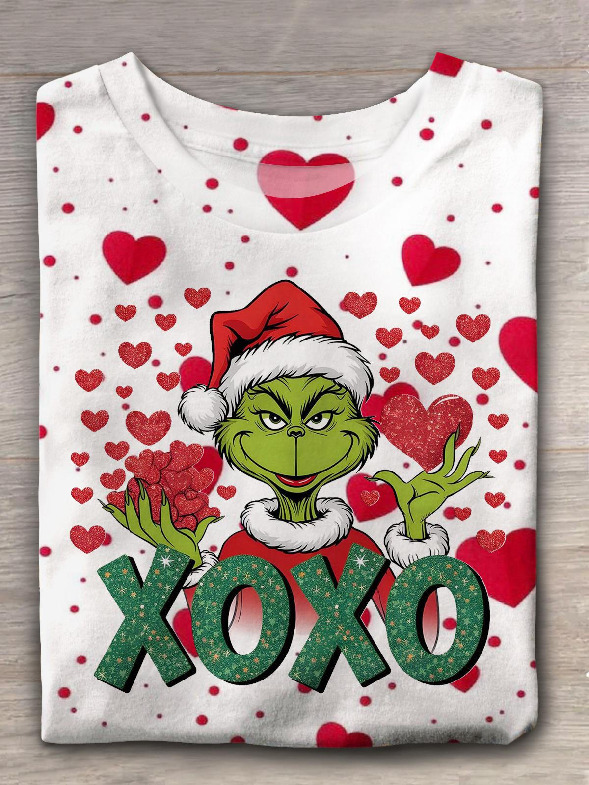 Green Monter Xoxo Valentines Crew Neck T-shirt Mixed Color / S Saint Valentin