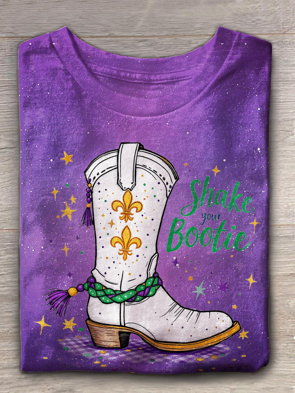 Mardi Gras Cowboy Boot Crew Neck T-shirt Mixed Color / S Mardi Gras