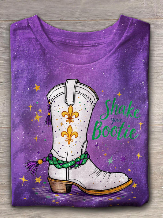 Mardi Gras Cowboy Boot Crew Neck T-shirt Mixed Color / S Mardi Gras