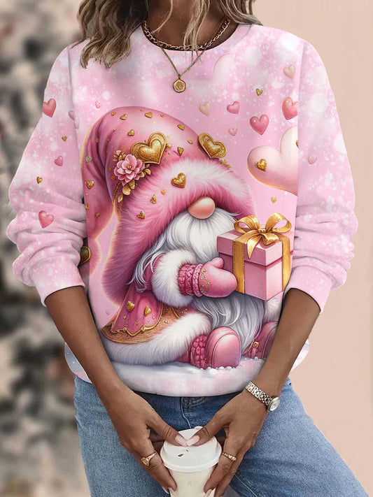 Women’s Heart Gnome Round Neck Long Sleeve Top multicolor / S Saint Valentin