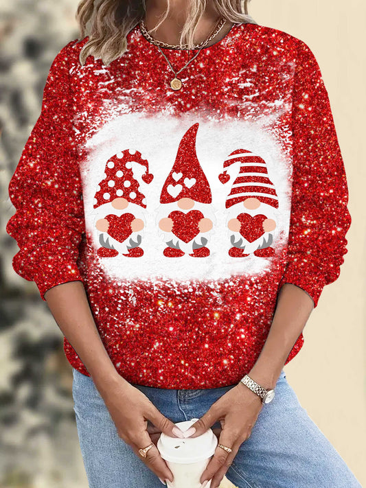 Love Gnome Glitter Print Crew Neck Long Sleeve Top multicolor / S Saint Valentin