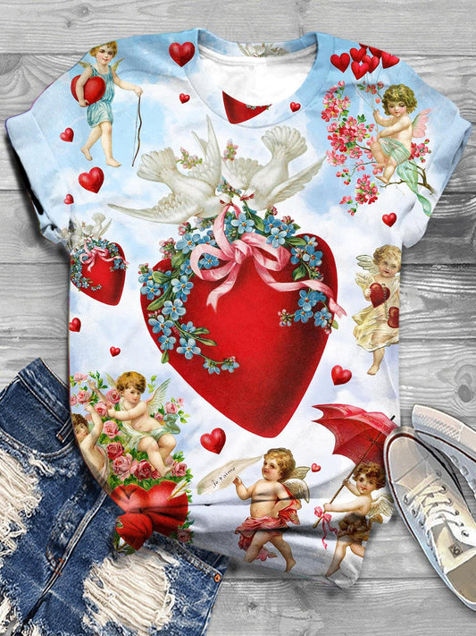 Valentine Heart Print Crew Neck T-shirt Mixed Color / S Saint Valentin