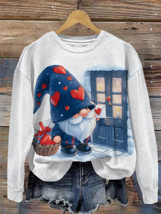 Women’s Valentine’s Day Gnome Round Neck Long Sleeve Top As Picture / S Saint Valentin