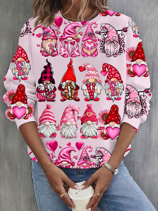 Valentine’s Day Gnome Print Casual Top Mixed Color / S Saint Valentin