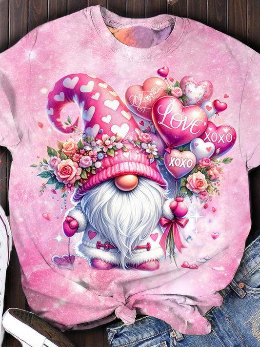 Valentines Day Gnome Crew Neck T-shirt Mixed Color / S Saint Valentin