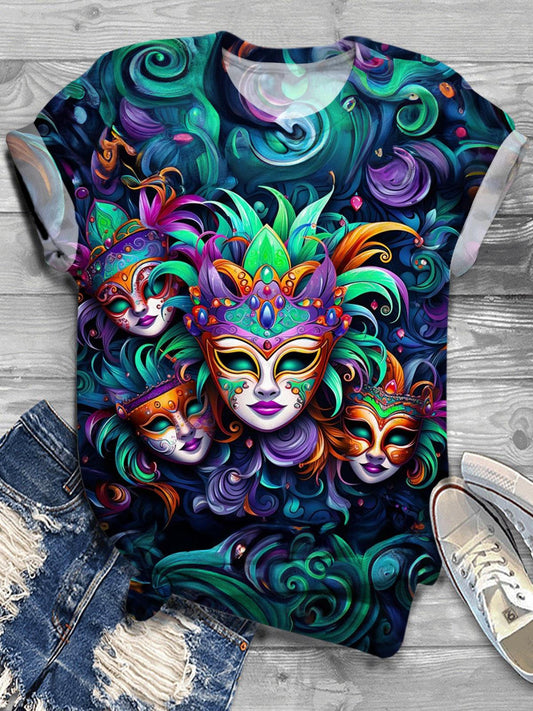 Mardi Gras Masks Crew Neck T-shirt Mixed Color / S Mardi Gras