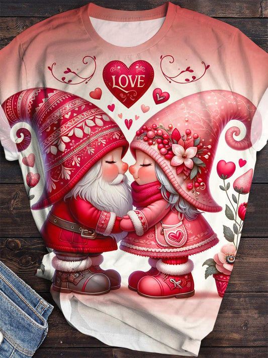 Valentine Love Gnomes Print Crew Neck T-Shirt multicolor / S Saint Valentin