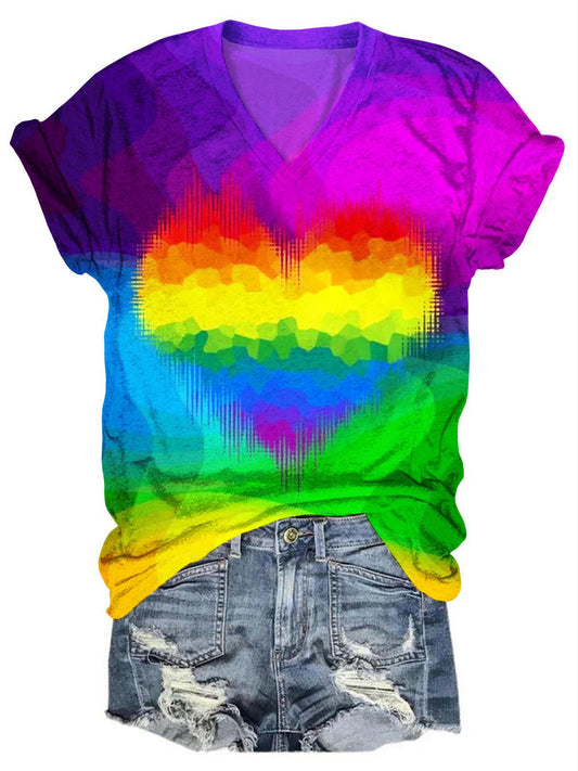 Colorful Hearts V Neck T-Shirt multicolor / S Saint Valentin