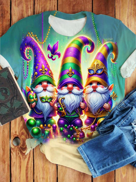 Mardi Gras With My Gnomies Crew Neck T-shirt Mixed Color / S Mardi Gras