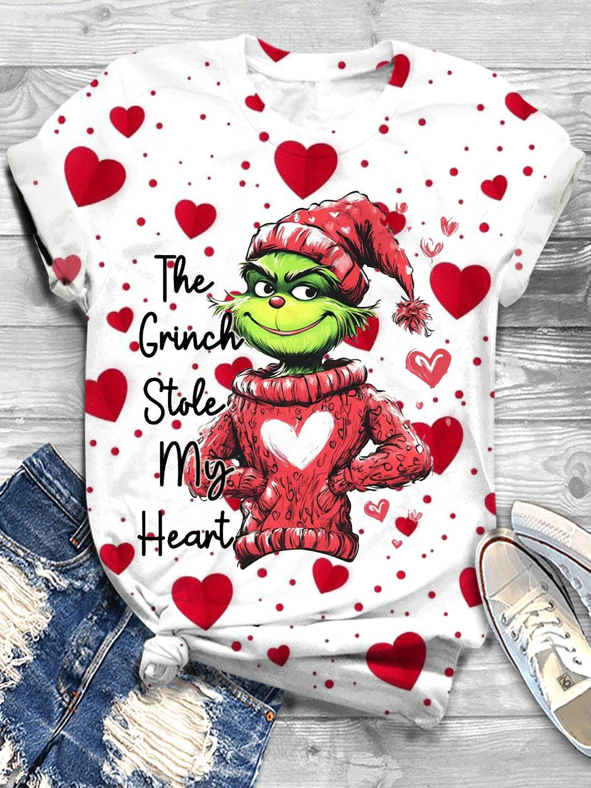 Green Monster Stole My Heart Valentine Crew Neck T-shirt Mixed Color / S Saint Valentin