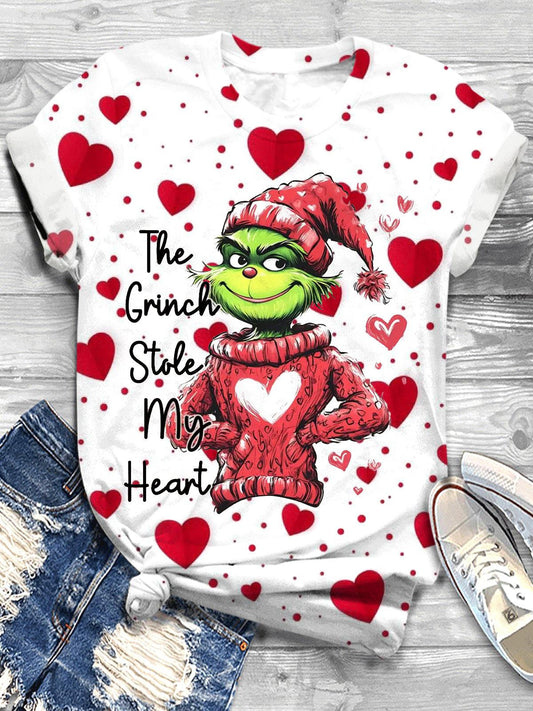 Green Monster Stole My Heart Valentine Crew Neck T-shirt Mixed Color / S Saint Valentin