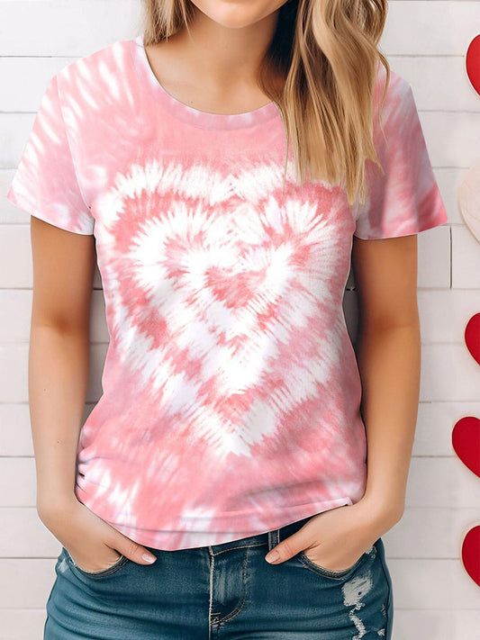 Valentine’s Day Tie Dye Love Print Crew Neck T-shirt Pink / S Saint Valentin