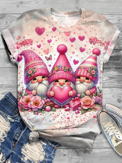 Love Heart Gnomes Crew Neck T-shirt Mixed Color / S Saint Valentin