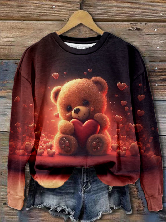 Cute Heart Toy Bear Long Sleeve Top multicolor / S Saint Valentin